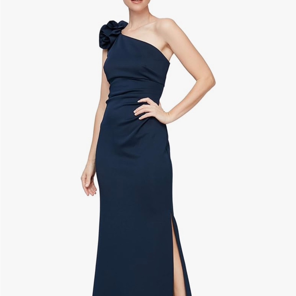 SLNY One-Shoulder Navy Dress